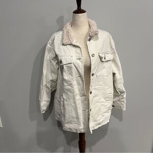 Stoosh Women's Corduroy Cream Jacket with Faux Shearling Collar Medium‎